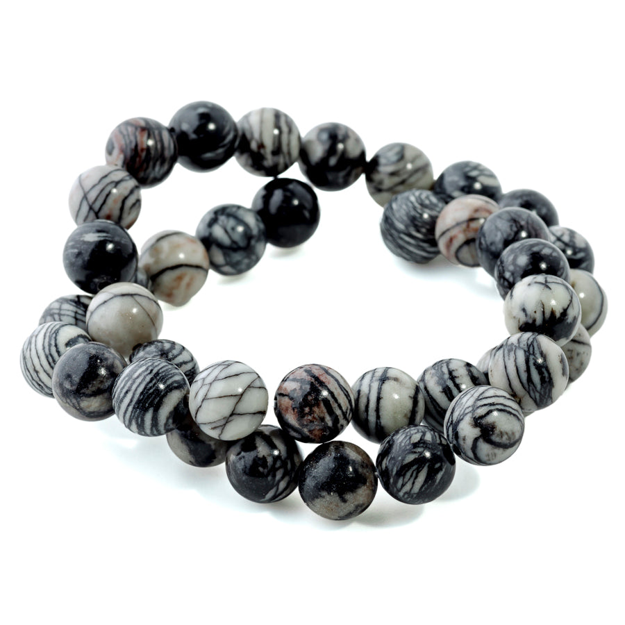 Black Web Jasper 10mm Round - 15-16 Inch