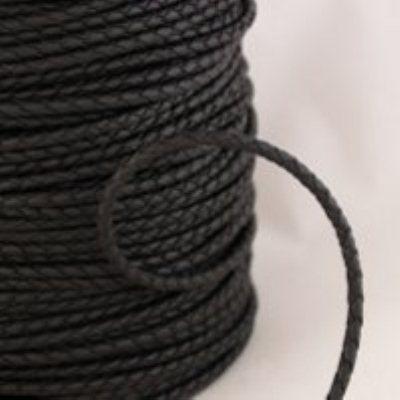 3mm Braided Black Round Leather Cord - Goody Beads