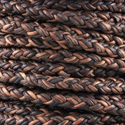 5mm Natural Antique Brown Braided Bolo Round Leather Cord - Goody Beads