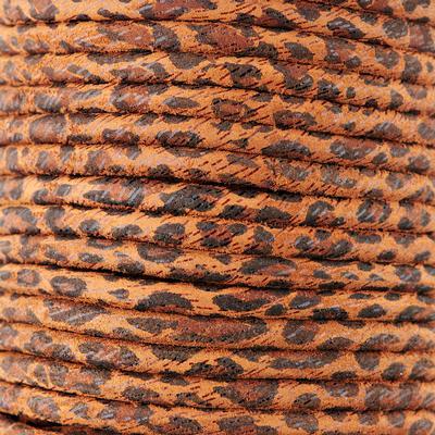 5mm Round Tan Leopard Print Suede Leather - Goody Beads