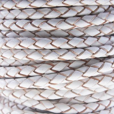 4mm Braided White Round Leather Cord - Goody Beads