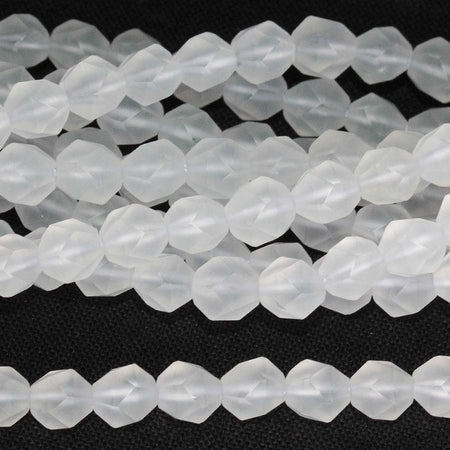 MATTE Crystal Quartz 6mm Star Cut Round 15-16 Inch