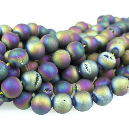 Druzy Agate Rainbow 10mm Round 15.8 Inch