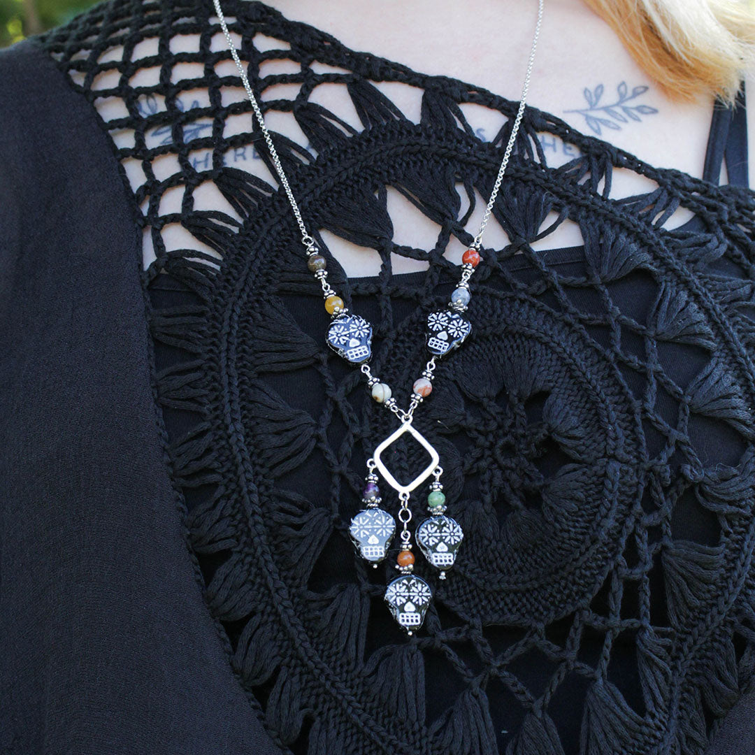 INSTRUCTIONS for DIY Spooky Czech Skull and Mixed Gemstone Necklace - Goody Beads