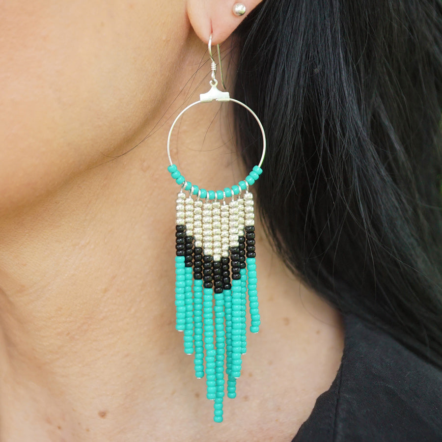 DIY Beaded Fringe Earrings with Seed Beads - Turquoise/Black - Goody Beads