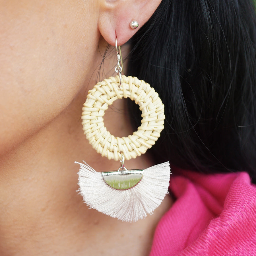 DIY Straw & Tassel Earrings - Silver and Ivory - Goody Beads