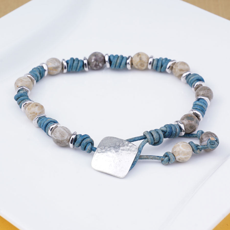 DIY Leather Whip Slide Knot & Gemstone Bracelet  - Fossil Coral - Goody Beads