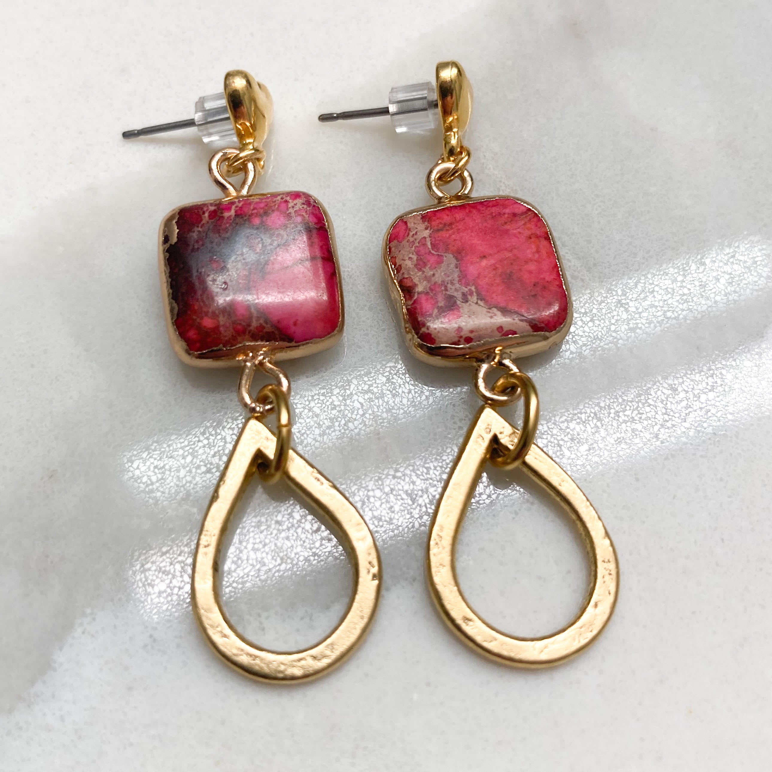 DIY Gold and Pink Impression Jasper Love Connection Earrings - Goody Beads