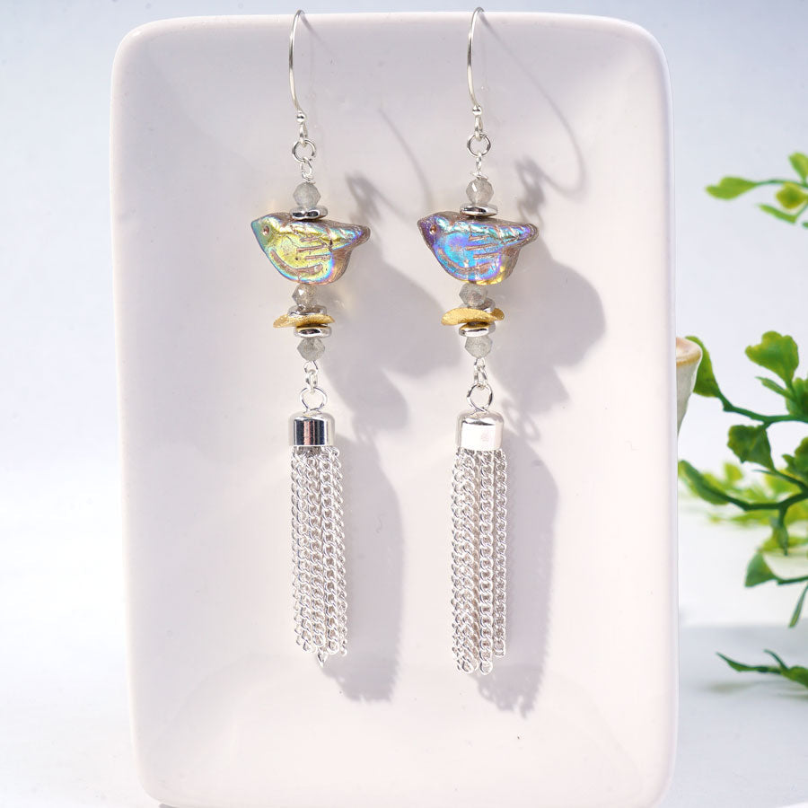 INSTRUCTIONS for DIY Soaring Czech Bird with Tassel and Labradorite Earrings - Goody Beads