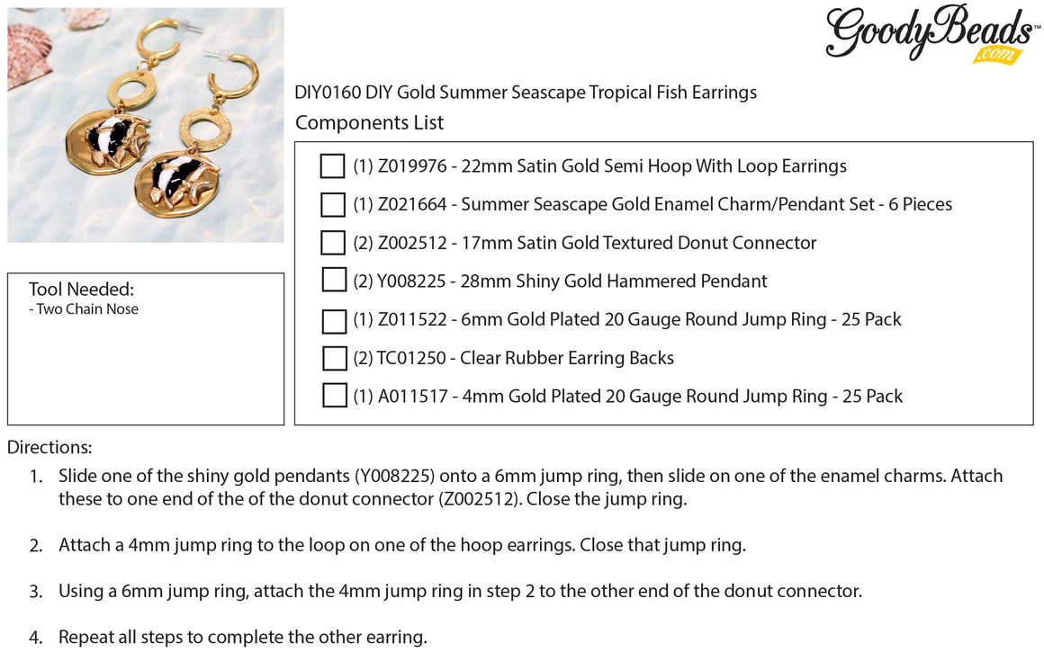 INSTRUCTIONS for DIY Gold Summer Seascape Tropical Fish Earrings - Goody Beads