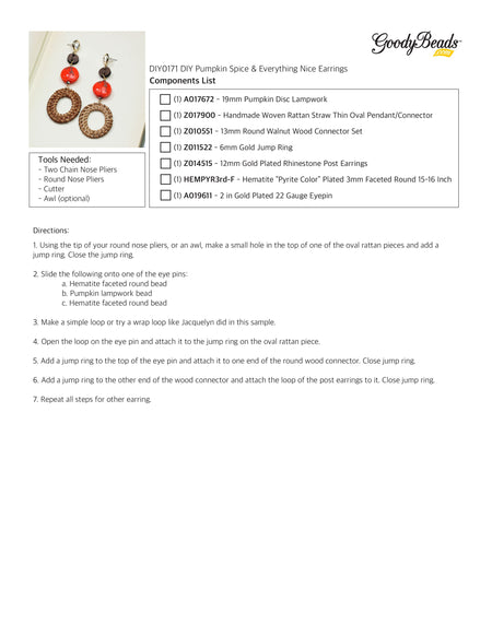 INSTRUCTIONS for DIY Pumpkin Spice & Everything Nice Earrings - Goody Beads