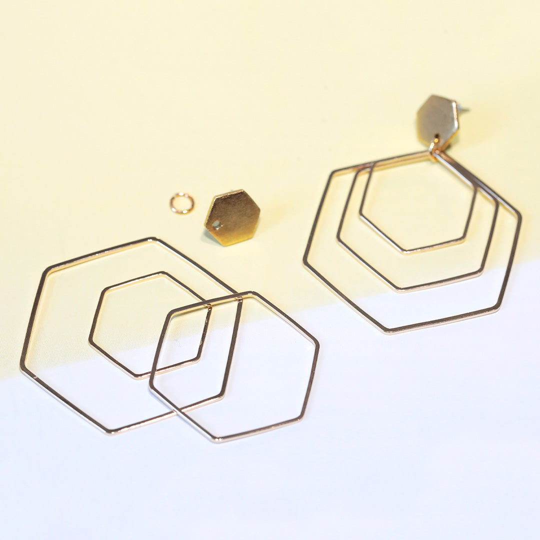DIY Layered Hexagon Earrings - Gold