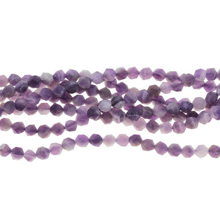 MATTE Dog Teeth Amethyst 6mm Star Cut Round 15-16 Inch