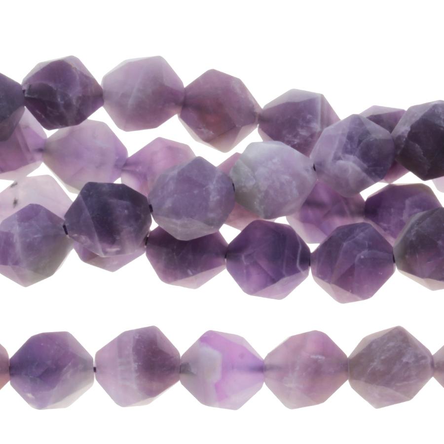 MATTE Dog Teeth Amethyst 8mm Star Cut Round 15-16 Inch