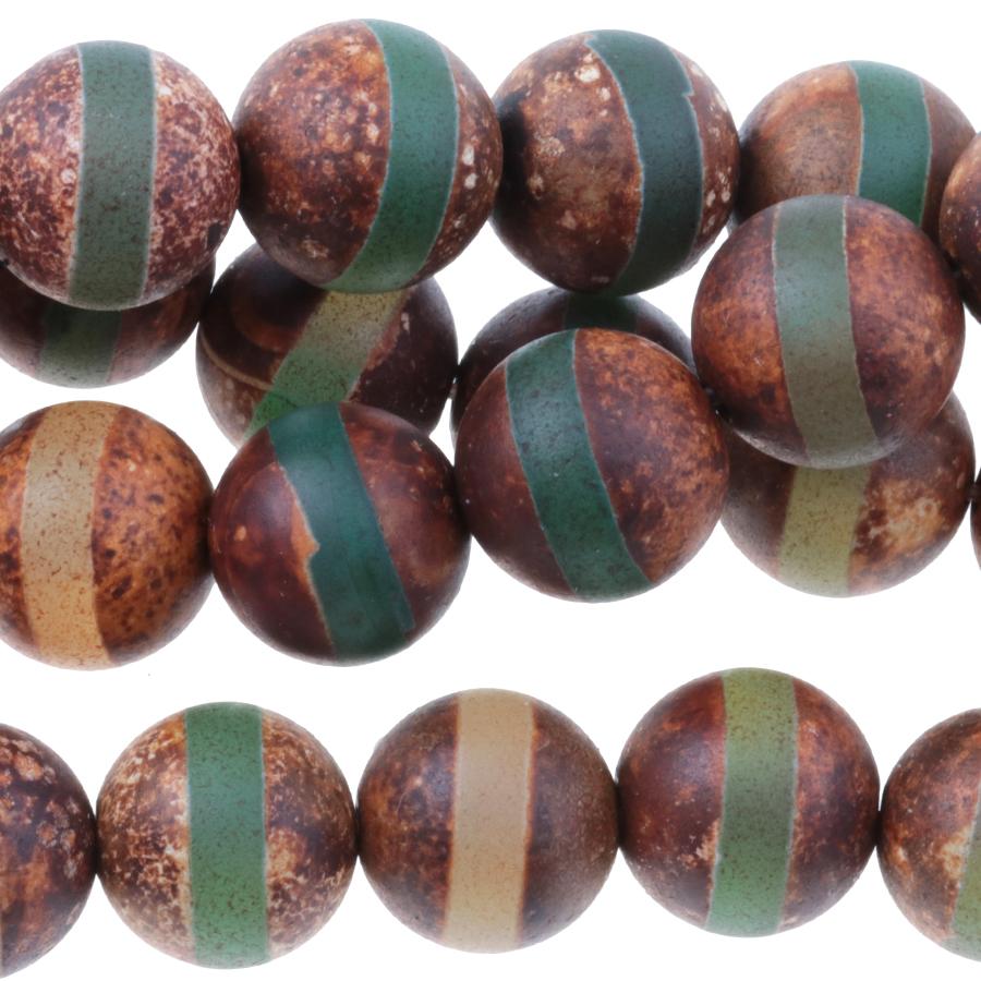 MATTE DZI Agate Dark Brown Green Line 10mm Round 15-16"