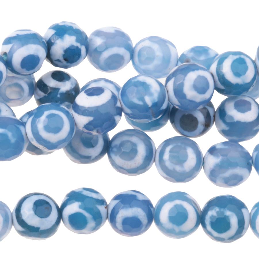 DZI Agate Blue/White Eye 6mm Faceted Round 15-16"