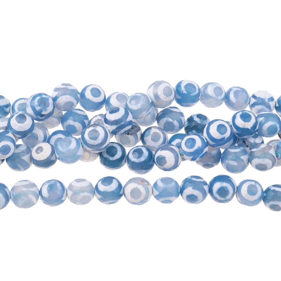 DZI Agate Blue/White Eye 8mm Faceted Round 15-16"