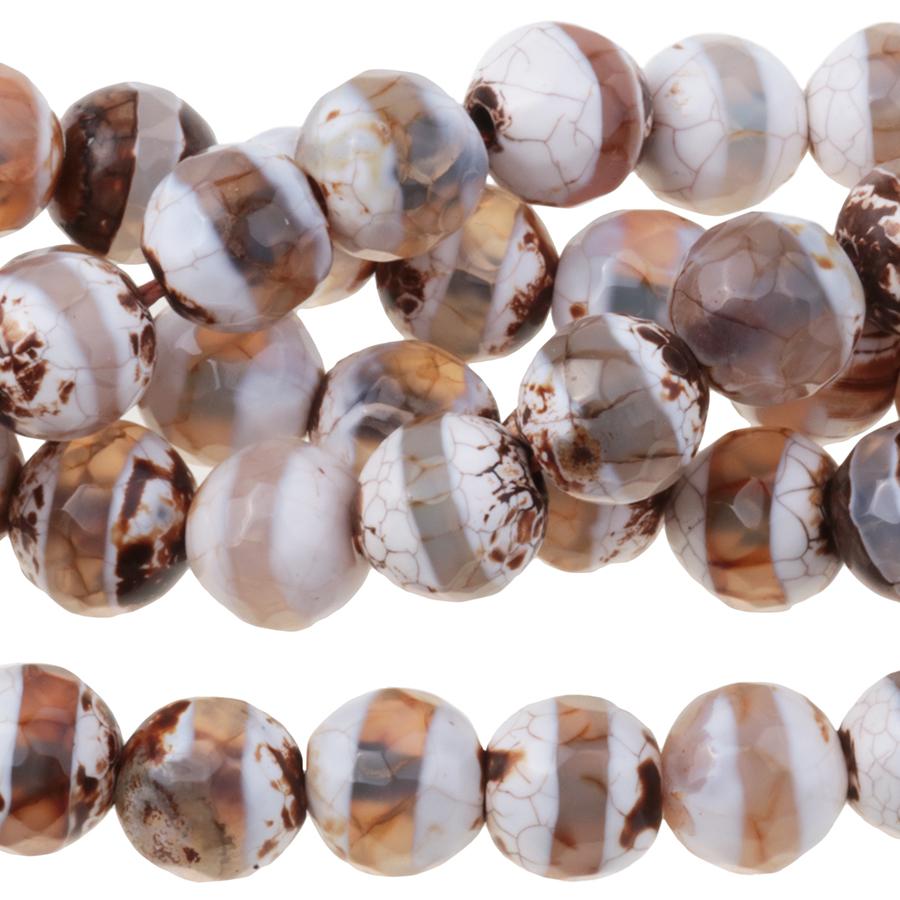 DZI Agate Line Pattern 8mm Faceted Round 15-16 Inch