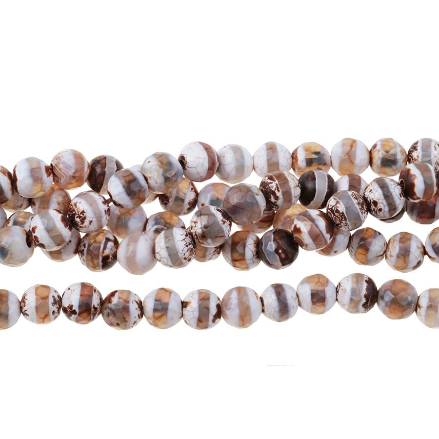 DZI Agate Line Pattern 8mm Faceted Round 15-16 Inch