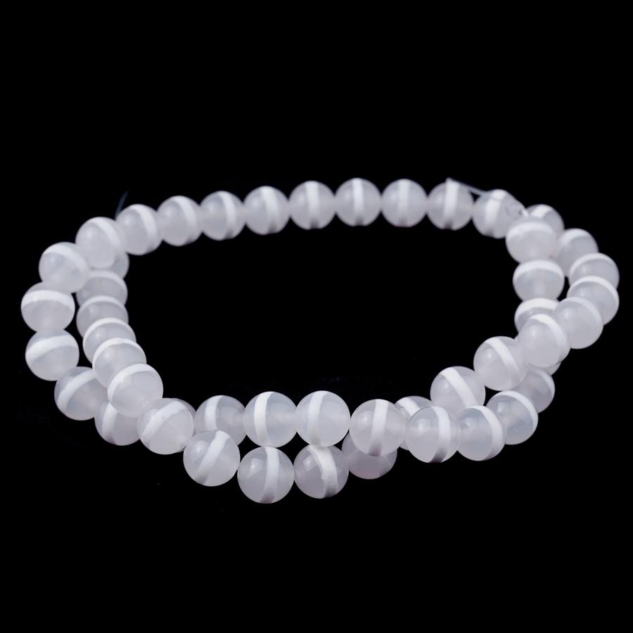 WHITE DZI Agate 8mm Line Pattern 15-16"