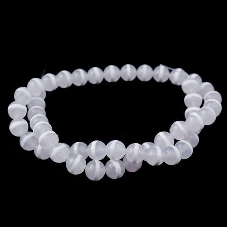 WHITE DZI Agate 8mm Line Pattern 15-16"