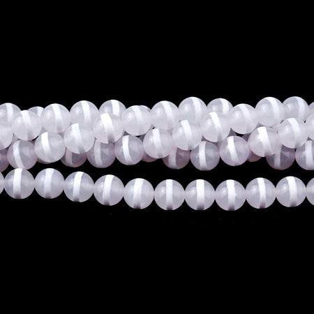 WHITE DZI Agate 8mm Line Pattern 15-16"