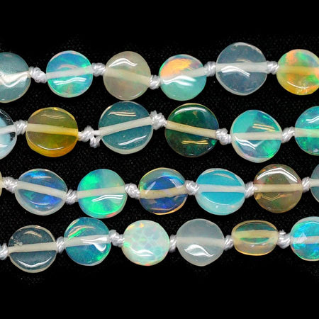 Ethiopian Opal Knotted 5-6mm Coin - 8 Inch - Goody Beads