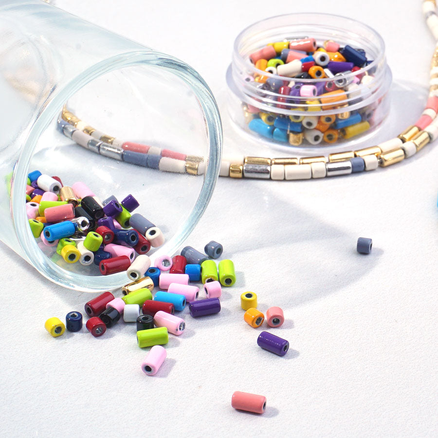 6mm Yellow Enamel Tube Bead - 10 Beads - Goody Beads