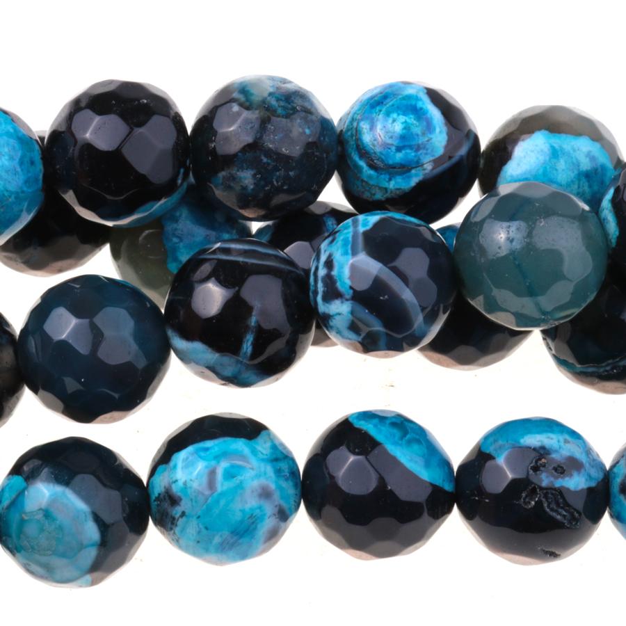 Black & Blue (dyed) 10mm Faceted Round Fire Agate 15-16 Inch