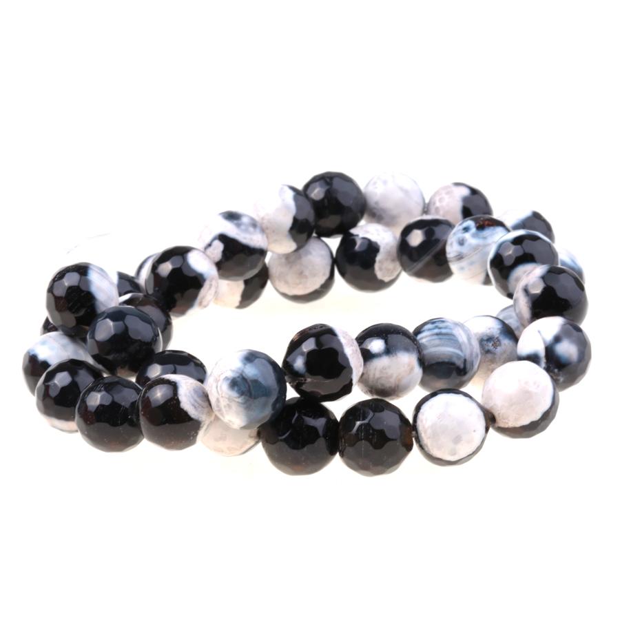 Black & White (dyed) 10mm Faceted Round Fire Agate 15-16 Inch