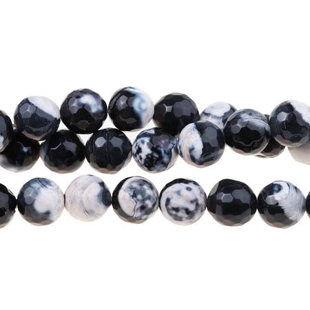 Black & White (dyed) 10mm Faceted Round Fire Agate 15-16 Inch