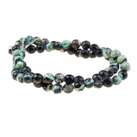 Black & Green (dyed) 6mm Faceted Round Fire Agate 15-16 Inch