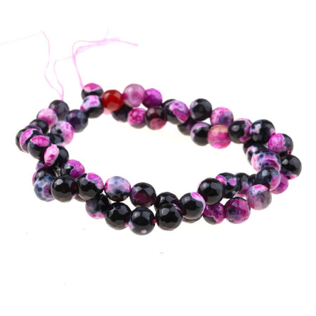 Black & Pink (dyed) 6mm Faceted Round Fire Agate 15-16 Inch