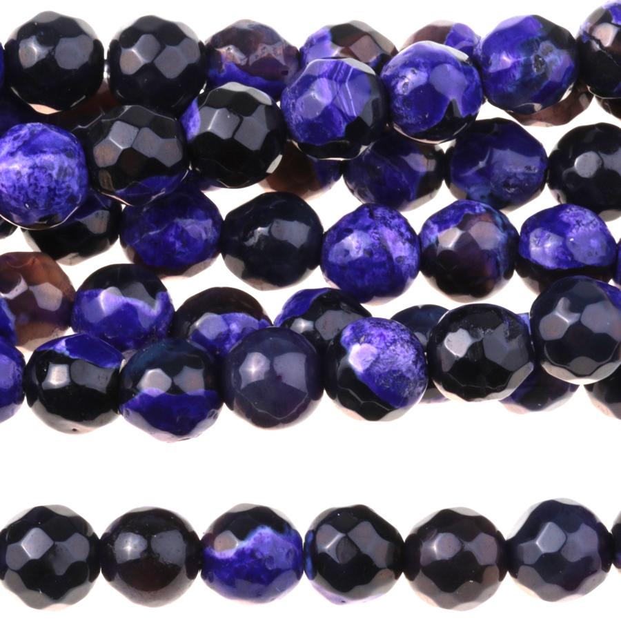 Black & Purple (dyed) 6mm Faceted Round Fire Agate 15-16 Inch