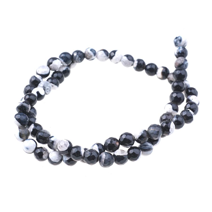 Black & White (dyed) 6mm Faceted Round Fire Agate 15-16 Inch