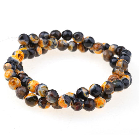 Black & Yellow (dyed) 6mm Faceted Round Fire Agate 15-16 Inch