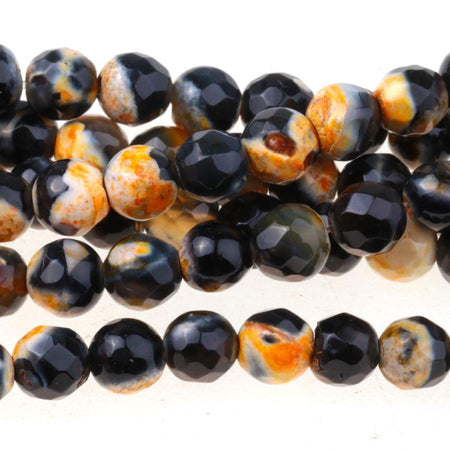 Black & Yellow (dyed) 6mm Faceted Round Fire Agate 15-16 Inch