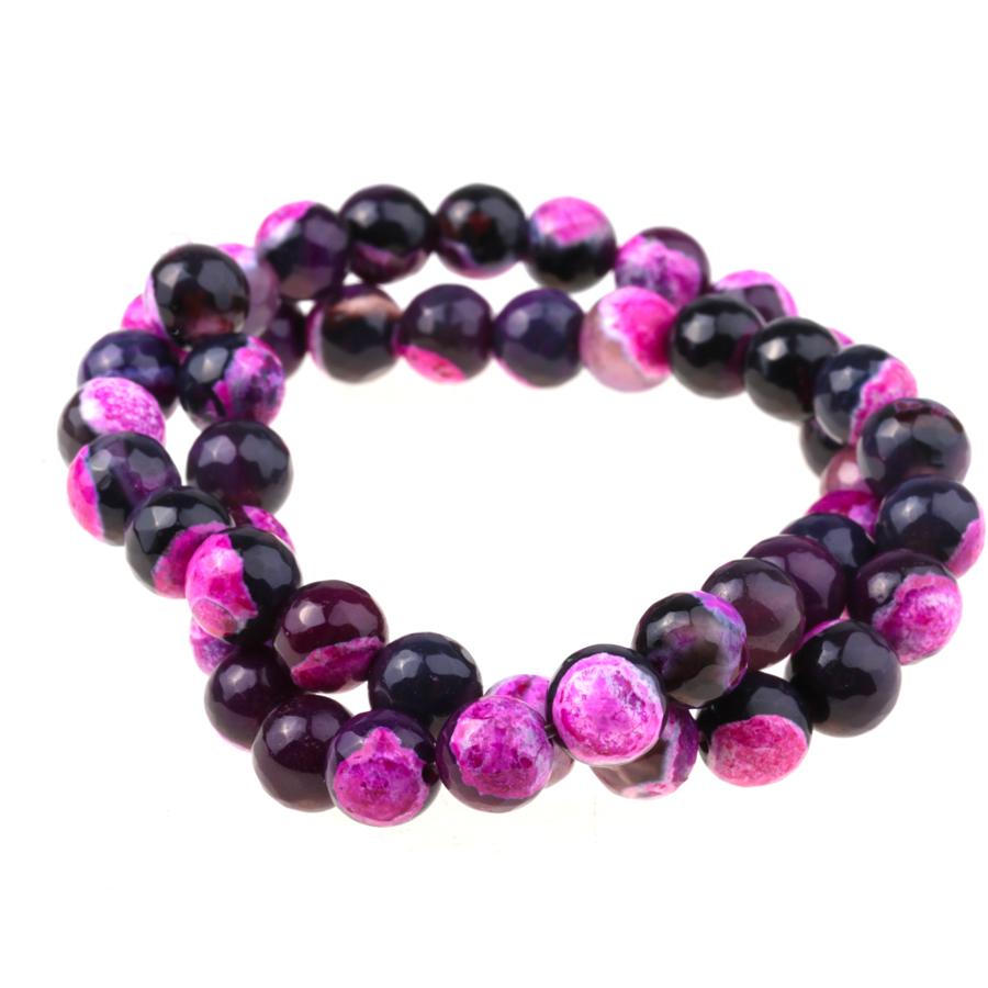 Black & Pink (dyed) 8mm Faceted Round Fire Agate 15-16 Inch