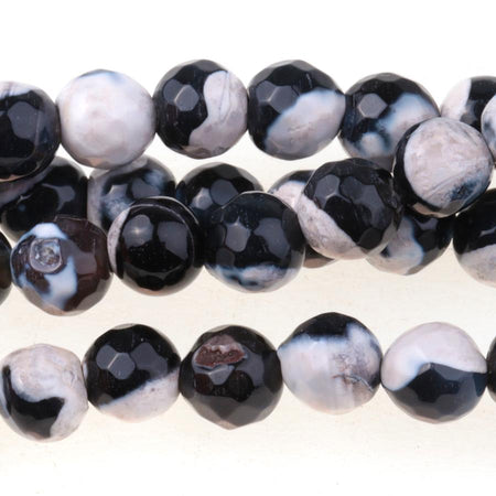 Black & White (dyed) 8mm Faceted Round Fire Agate 15-16 Inch