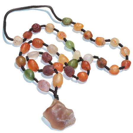 Gobi Desert Agate 6-12mm Nugget Multicolor Fire Graduated Necklace with Pendant 28-30"