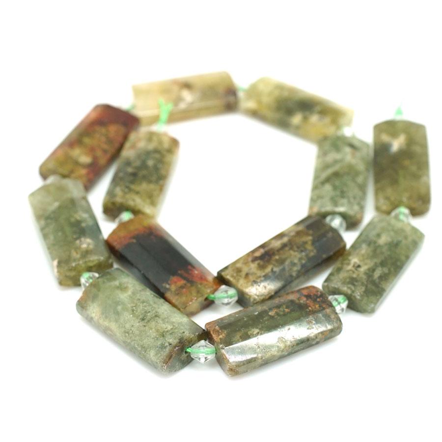 Green Garnet Faceted, Puff 14x30mm Rectangle - 15-16 Inch