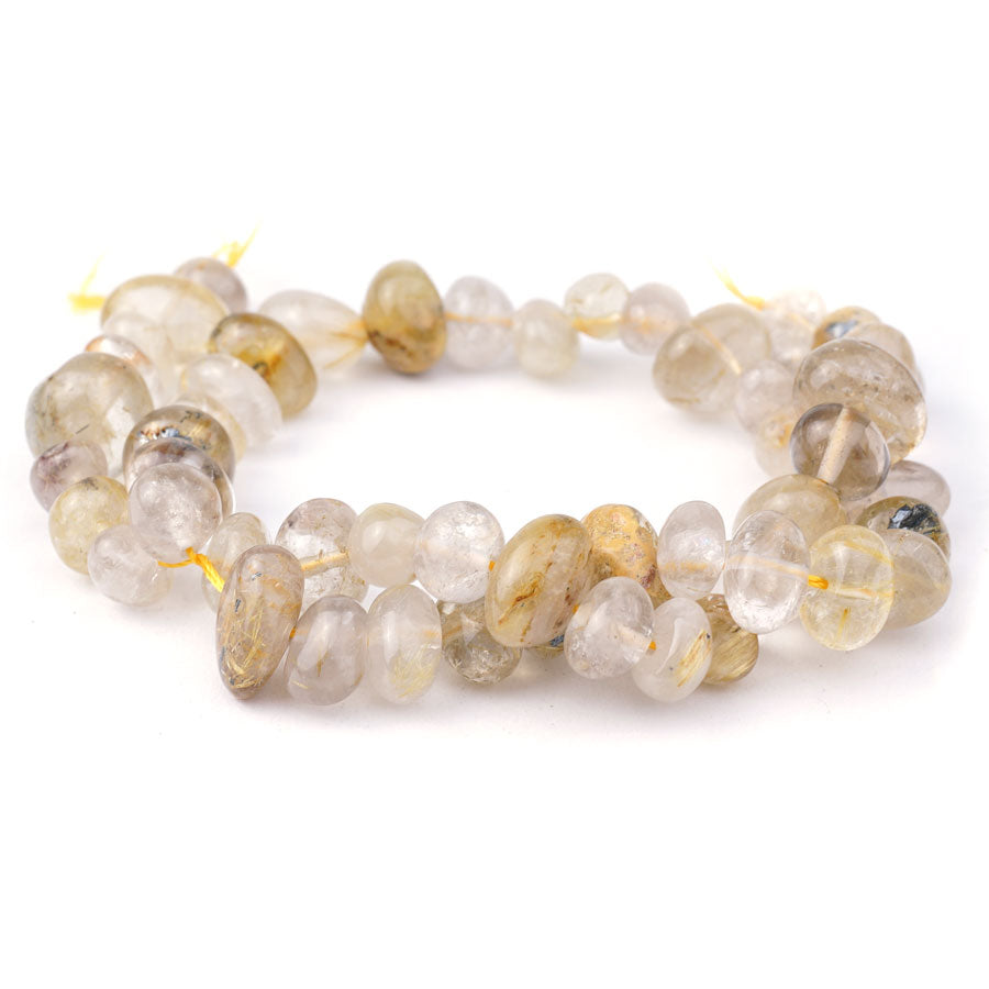 6-13X7-10mm Gold Rutilated Quartz Natural Nugget SD - 15-16 Inch - Goody Beads