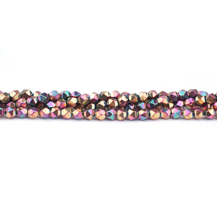 Hematite 4mm Rainbow Red Plated Round Star Cut - Limited Editions - Goody Beads