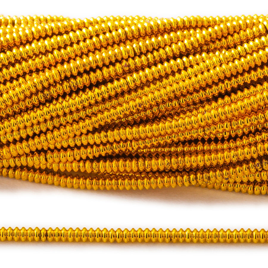 Hematite Light Gold Plated 2mm Rondelle 15-16 Inch - Goody Beads