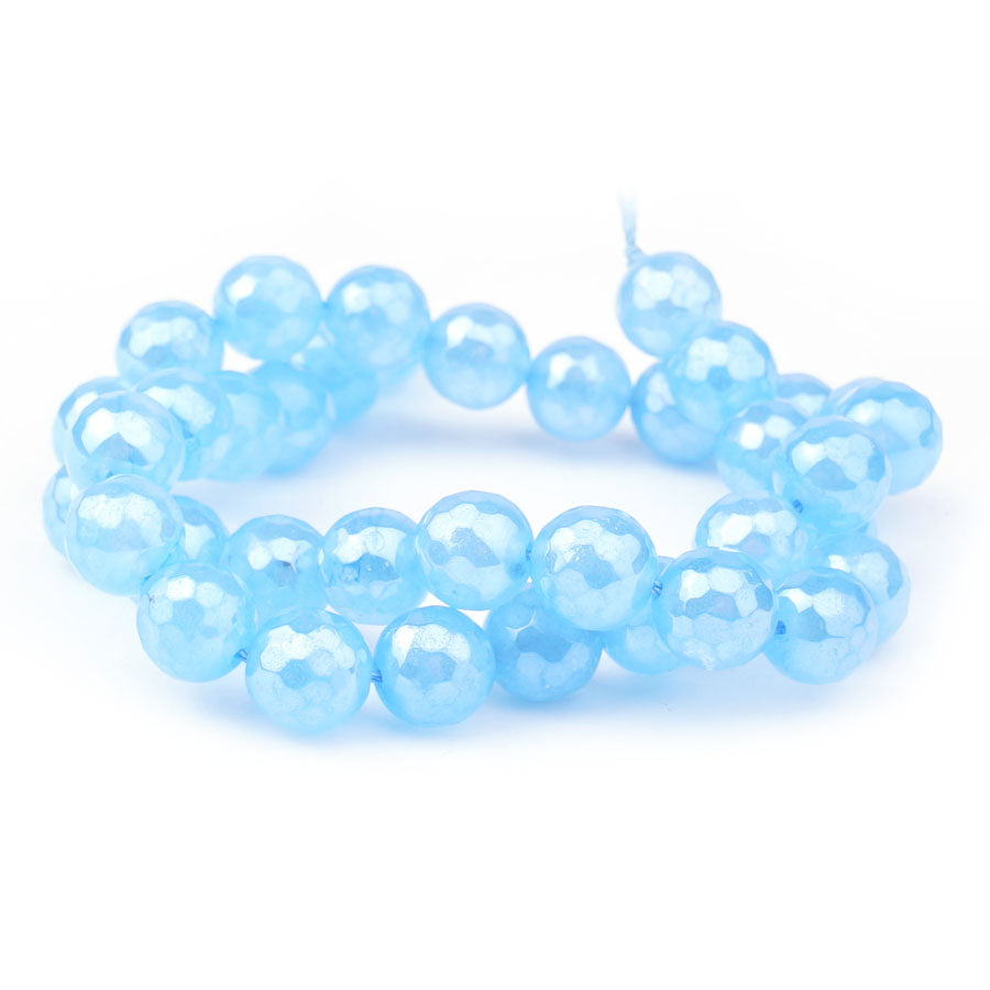 Jade 10mm Round Dyed Dark Aqua Plated Faceted - 15-16 Inch - Goody Beads