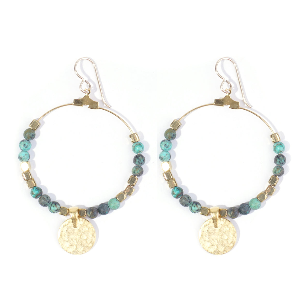 Gemstone & Coin Drop Earrings  - Matte African Turquoise / Gold - Goody Beads