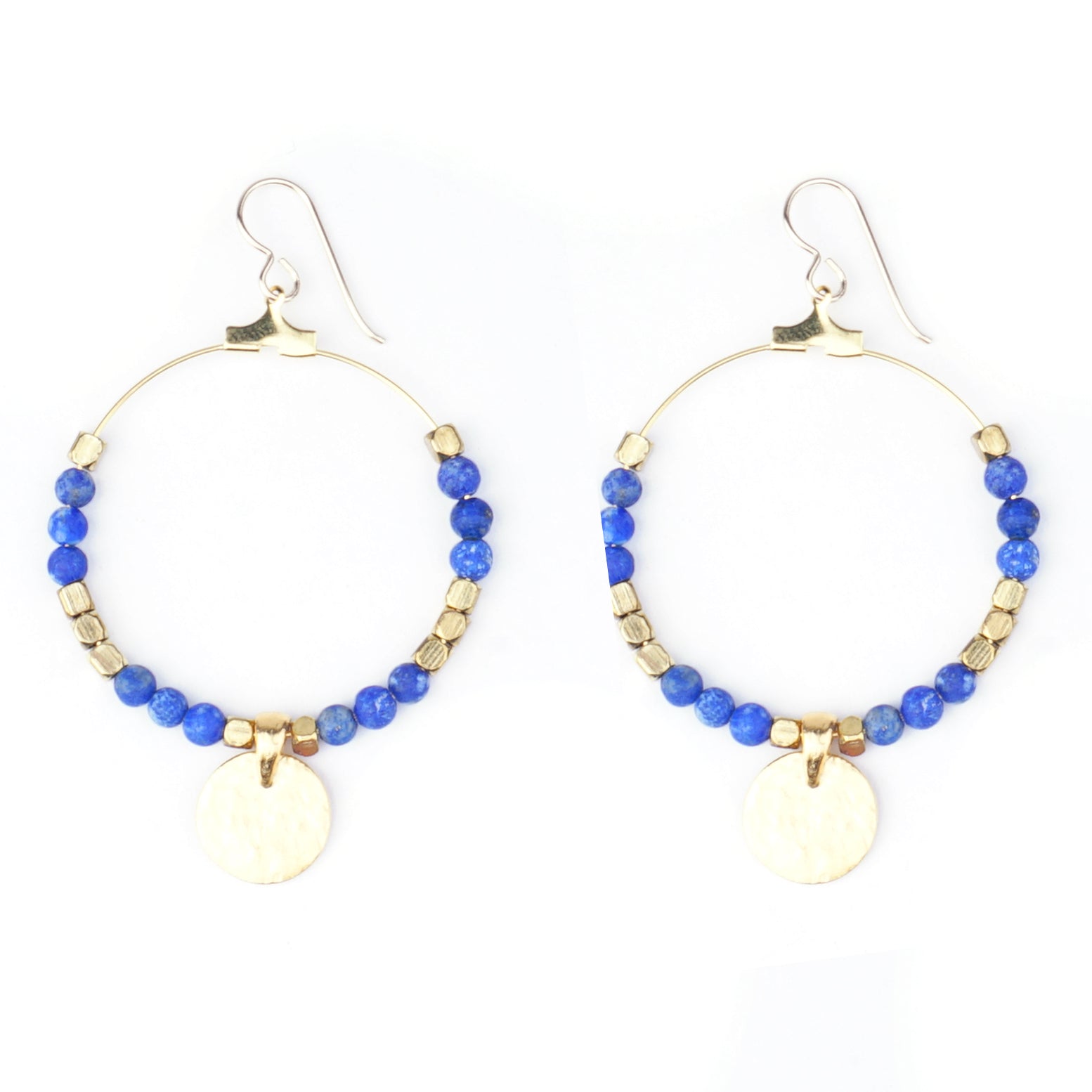 Gemstone & Coin Drop Earrings  - Matte Lapis / Gold - Goody Beads