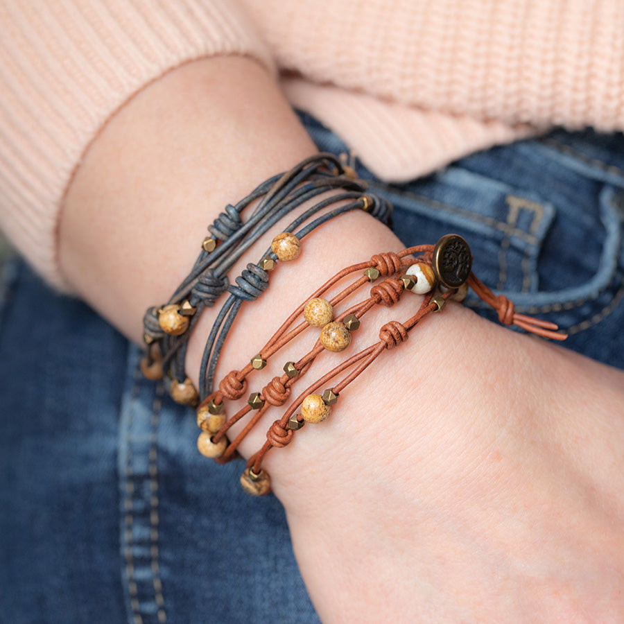 Knotty Triple Wrap Bracelet 2 Bracelet Set From Diakonos Designs - Picture Jasper