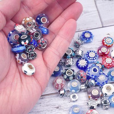 Red, White & Blue Large-Hole Bead Mix - 50 Pieces