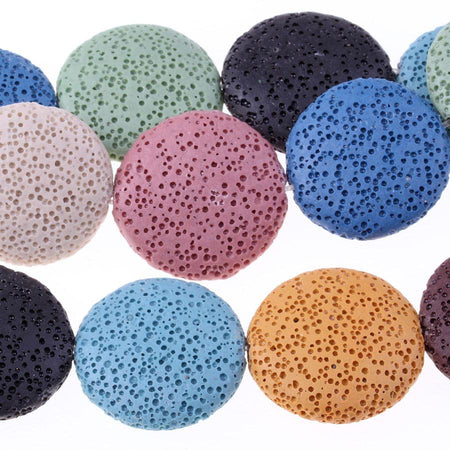 Multi-Color (dyed) Lava 28mm Puff Coin 15-16 Inch